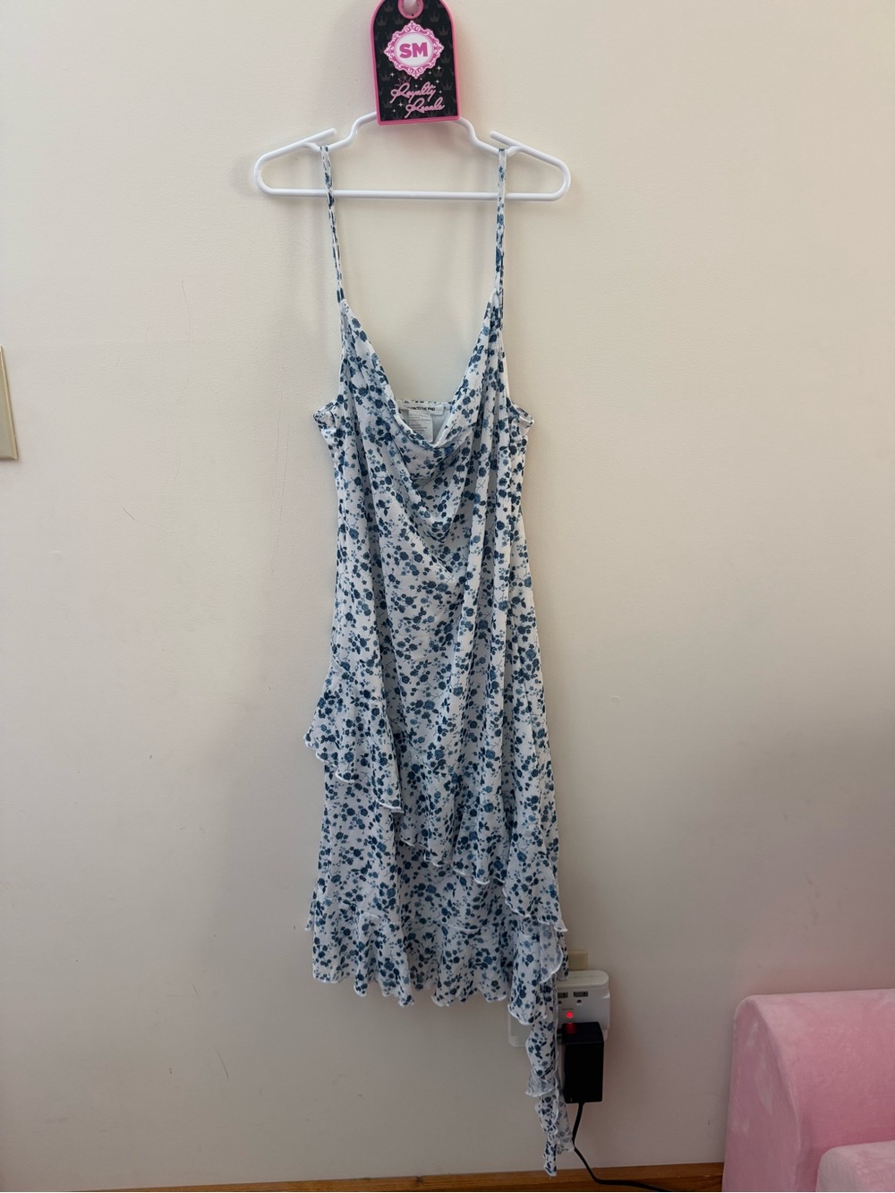 Caution To The Wind White and Blue Floral Cowl Slip Dress
